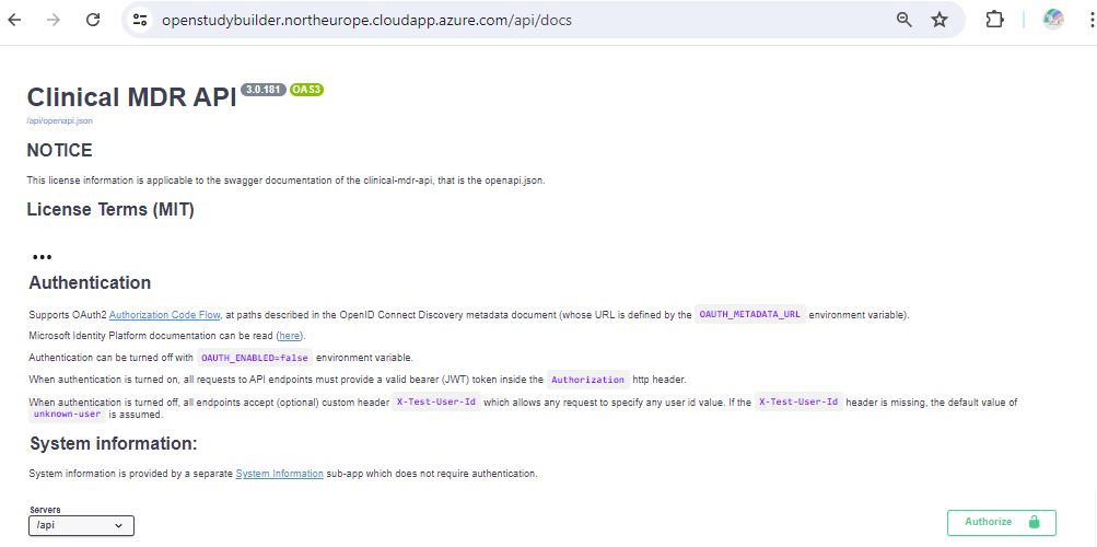 Screenshot of Swagger API documentation (top section)
