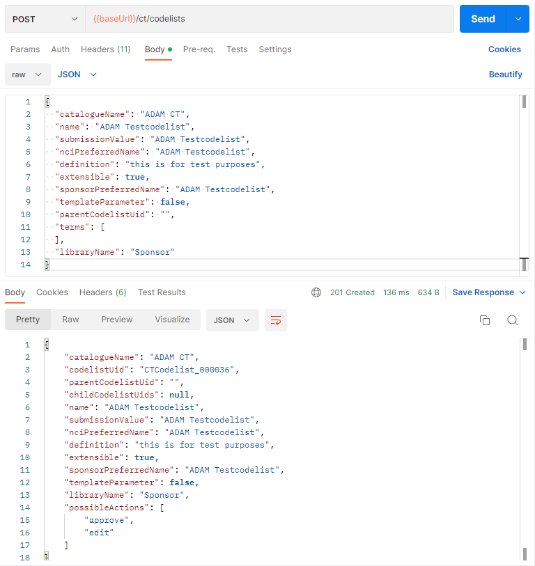 Screenshot of Postman to send API call and receive answer that it is created​