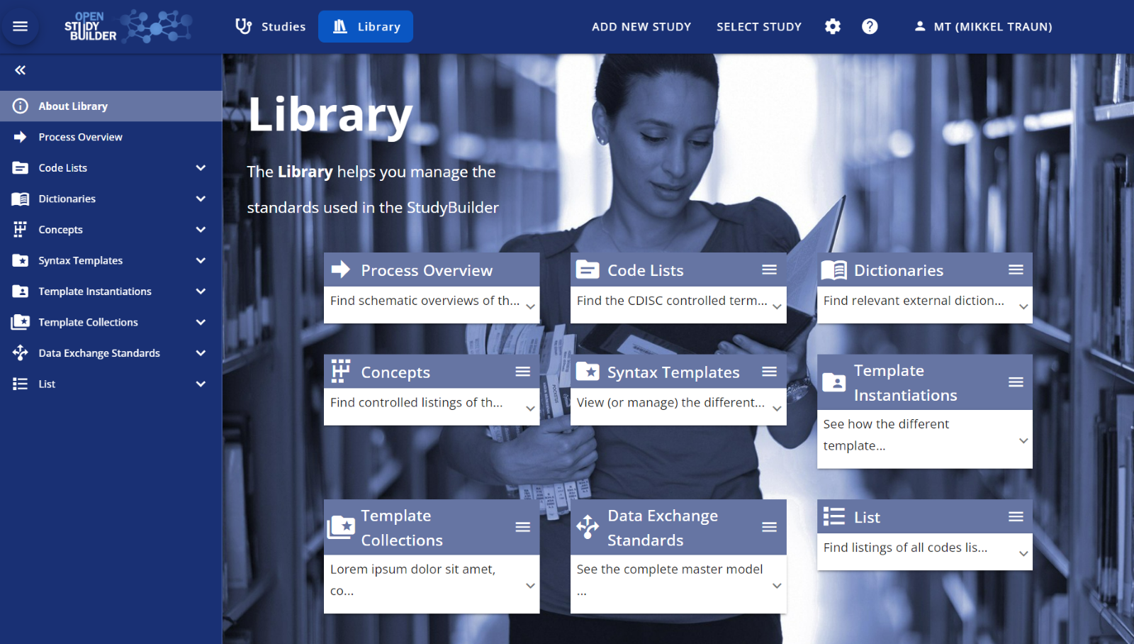 OpenStudyBuilder Screenshot of the library part